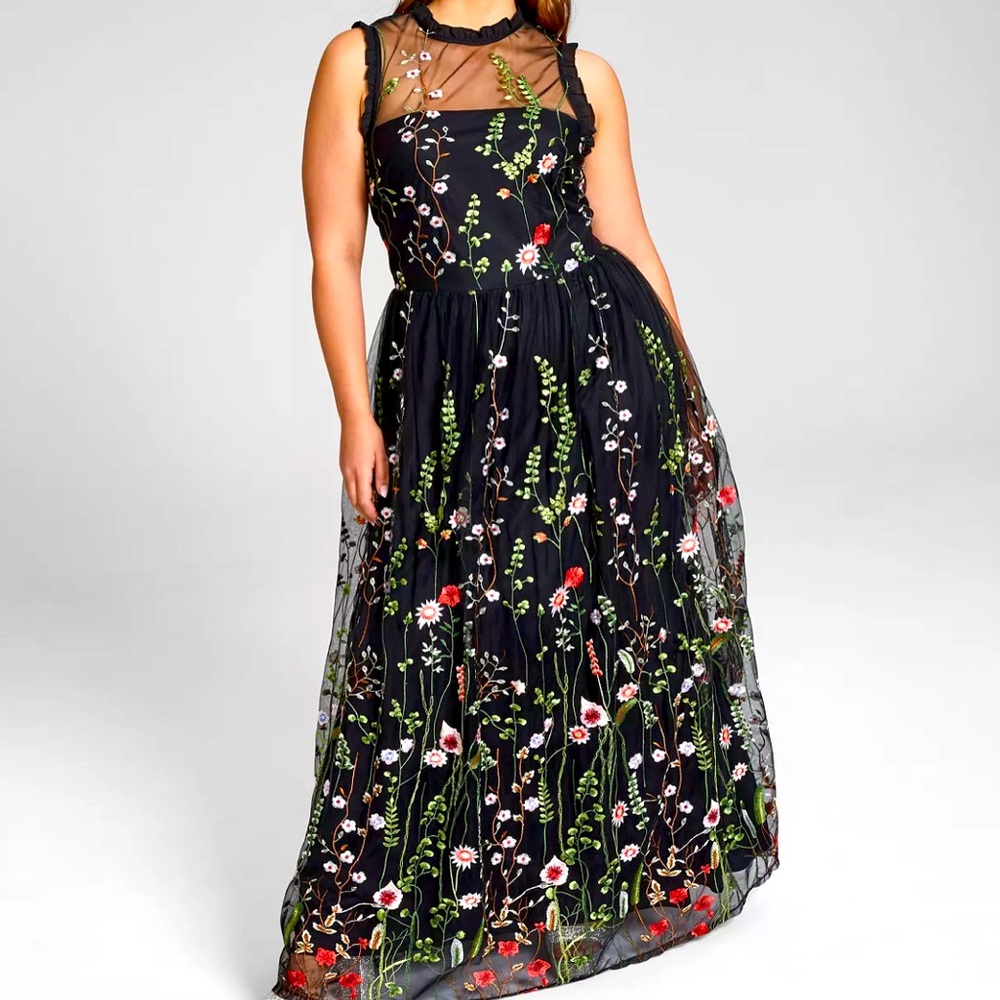 NWOT || City Studios Ruffle-Trim Embroidered Gown